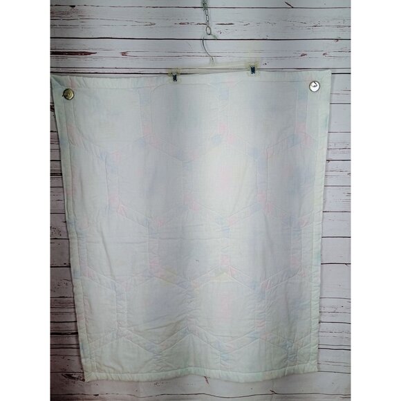 Vintage Baby Quilt Green Yellow Horse Pink Bunny Blue Polka dot Bear Tulips Flow - Picture 2 of 6